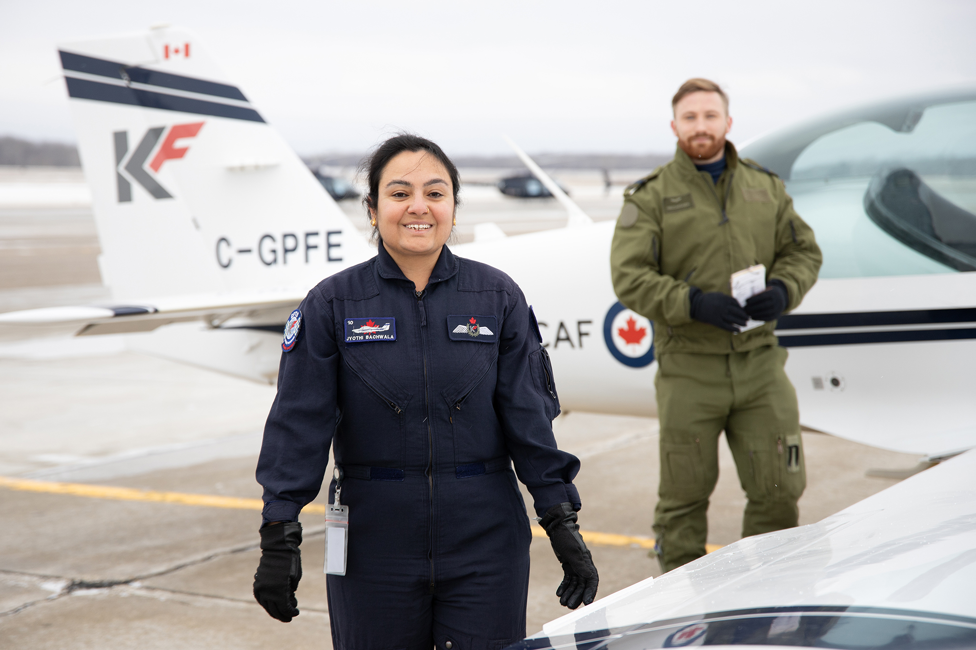 Jyothi Bachwala instructs a Canadian military pilot student at the CFTS Program.